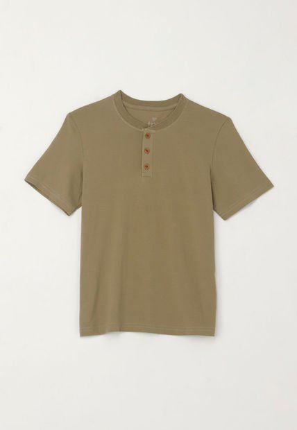 Camiseta Cuello Redondo Con Botones Verde Para Niño