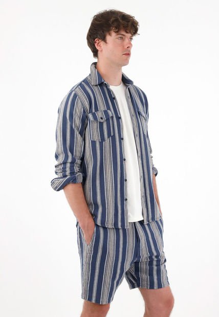 Camisa Manga Larga Con Diseño A Rayas Para Hombre