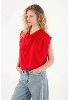 Tennis Camiseta Con Drappeado Rojo Para Mujer