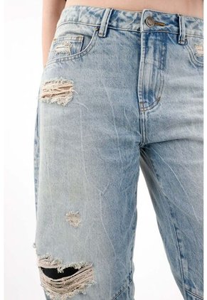 Tennis Jean Wide Leg Tiro Alto Con Rotos Para Mujer