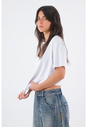 Tennis Camiseta Para Mujer De Algodón Blanca De Fit Relajado Con Escote En V