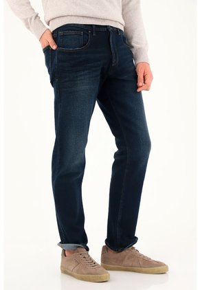 Tennis Jean Azul Recto Tono Oscuro Para Hombre