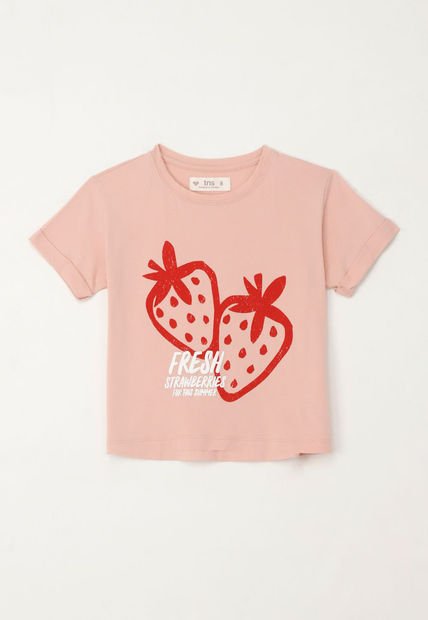 Camiseta Básica Estampada Rosada Para Niña