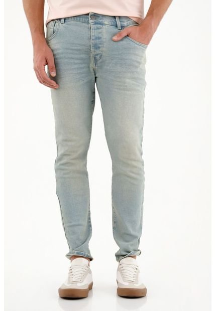 Jean Azul Skinny Tiro Medio Para Hombre
