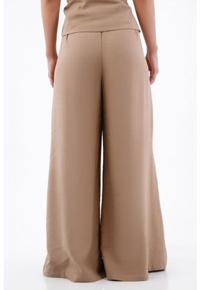 Tennis Pantalón Palazzo Para Mujer En Tela Fluida Arena Ancho Con Pliegues Frontales