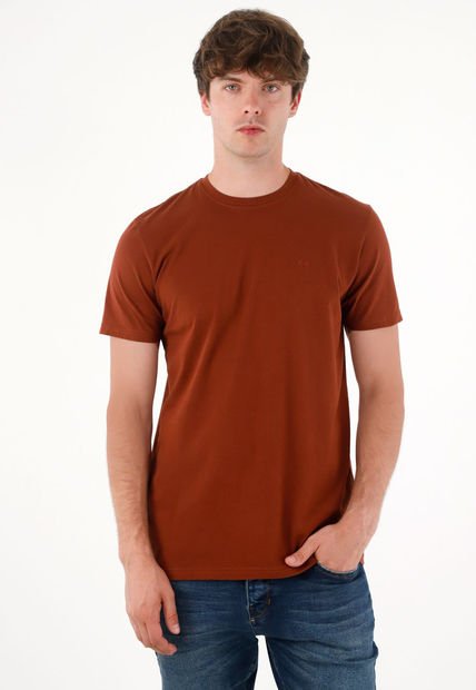 Camiseta Manga Corta En 100% Algodón Café Para Hombre