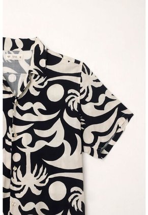 Tennis Camisa Tipo Bowling Con Estampado Playero Para Hombre