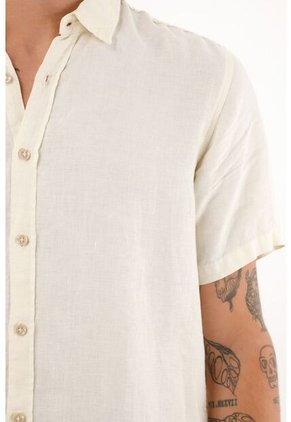 Camisa En 100% Lino Manga Corta Amarilla Para Hombre