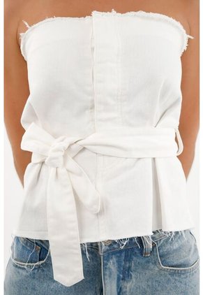 Camisa Crudo Strapless Con Cinturón Para Mujer