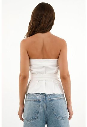 Camisa Crudo Strapless Con Cinturón Para Mujer