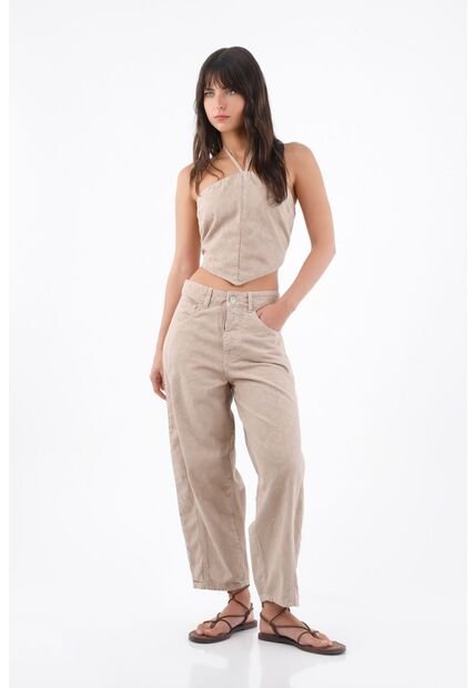 Tennis Top Halter Para Mujer De Algodón Beige Corto Con Tiras