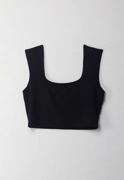 Camiseta Crop Manga Sisa Negra Para Mujer