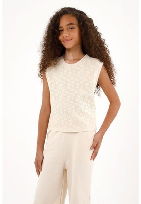 Camiseta Crudo Con Diseño Tejido En Delantero Para Niña