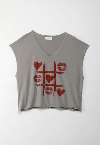 Camiseta Boxy Fit Manga Sisa Gris Para Mujer