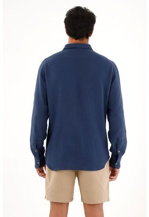 Tennis Camisa Azul Manga Larga Para Hombre