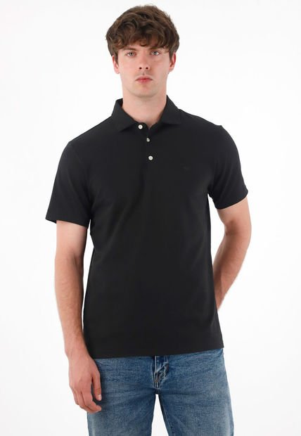 Polo Con Raqueta Bordada Negra Para Hombre