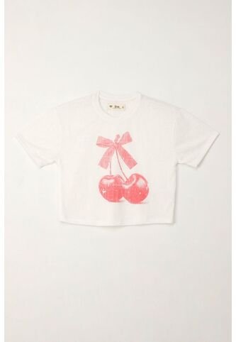 Camiseta Básica Con Estampado De Cerezas Crudo Para Niña Tennis
