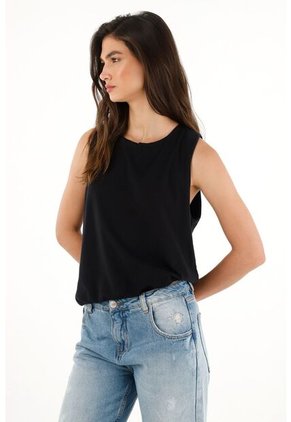 Tennis Camiseta Manga Sisa Negra Para Mujer