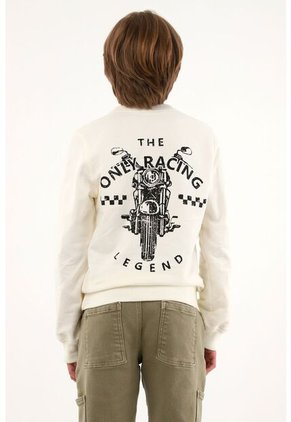 Buzo Crudo Con Estampado De Casco Y Moto Para Niño