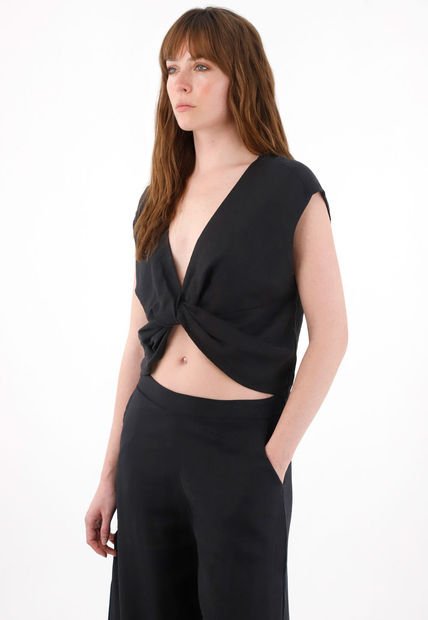 Camisa Amplia En Lino 100% Negra Para Mujer
