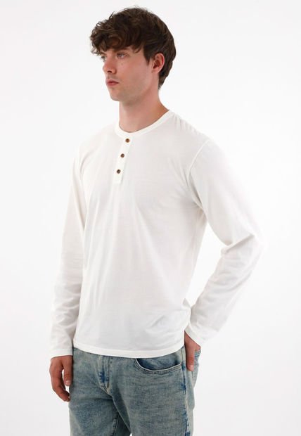 Camiseta Manga Larga Con Botones Crudo Para Hombre