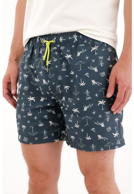 Tennis Pantaloneta De Baño Con Estampado Playero Para Hombre