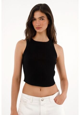 Tennis Camiseta En Rib Con Ruedo Curvo Negra Para Mujer Tennis