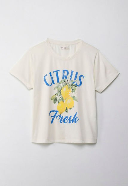 Camiseta Estampada Manga Corta Crudo Para Mujer