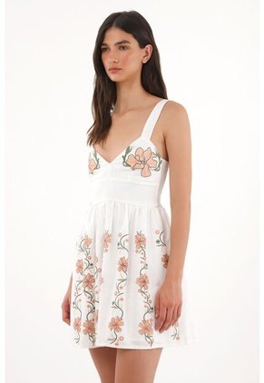 Tennis Vestido Corto Con Manualidad De Flores Crudo Para Mujer