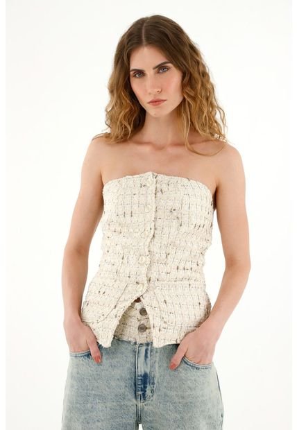 Chaleco Strapless En Tweed Para Mujer