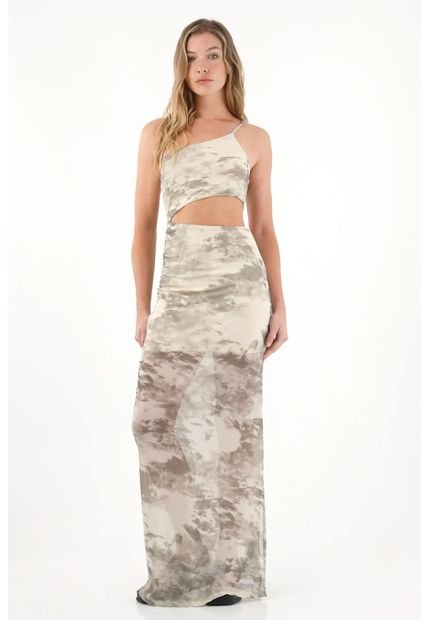 Vestido Largo En Malla Estampada Con Brillos Para Mujer