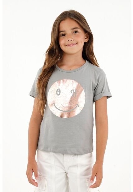 Camiseta Cuello Redondo Con Estampado Frontal Para Niña