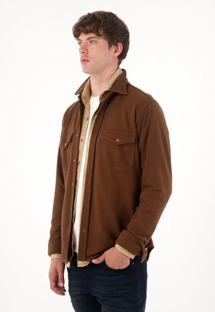 Buzo Tipo Camisa Café Para Hombre