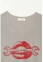 Tennis Camiseta Básica Estampada Manga Corta Gris Para Mujer de Tennis