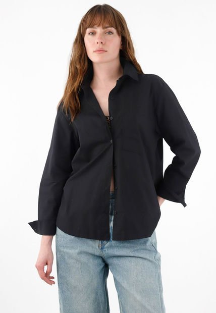 Camisa Amplia En 100% Algodón Negro Para Mujer