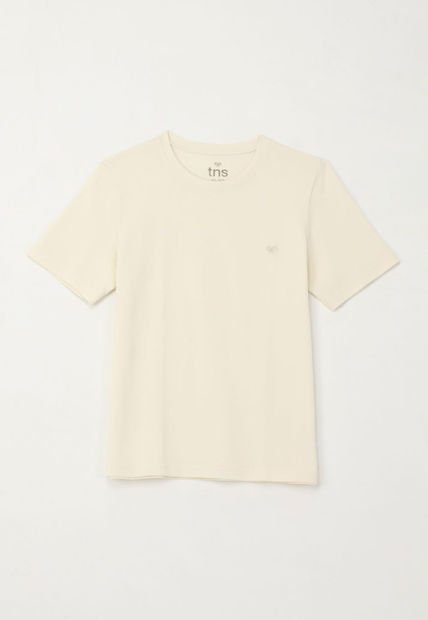 Camiseta Básica Con Raqueta Bordada Crudo Para Niño