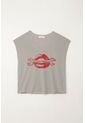 Tennis Camiseta Básica Estampada Manga Corta Gris Para Mujer de Tennis