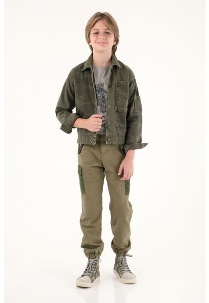 Pantalón Verde Con Bota Enresortada Para Niño