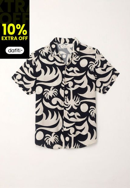 Camisa Tipo Bowling Con Estampado Playero Para Hombre