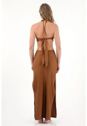 Vestido Largo Con Cut Out En Cintura Café Para Mujer