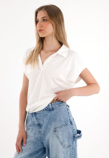 Camiseta Crudo De Manga Rodada Para Mujer