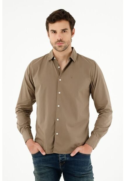 Camisa Café Manga Larga Para Hombre