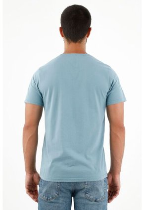 Tennis Camiseta Azul Estampada En Frente Para Hombre