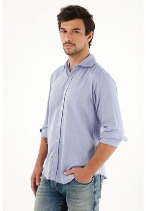 Tennis Camisa Azul Con Diseño Preteñido Manga Larga Para Hombre