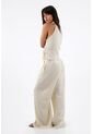Tennis Pantalón Para Mujer De Poliéster Beige Wide Leg Con Textura Arrugada de Tennis