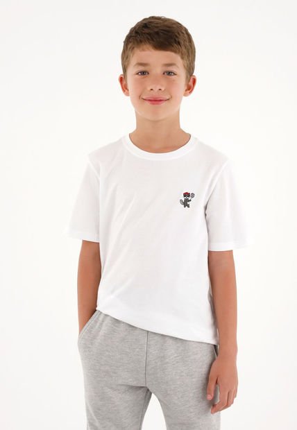 Camiseta Con Bordado Localizado Blanca Para Niño