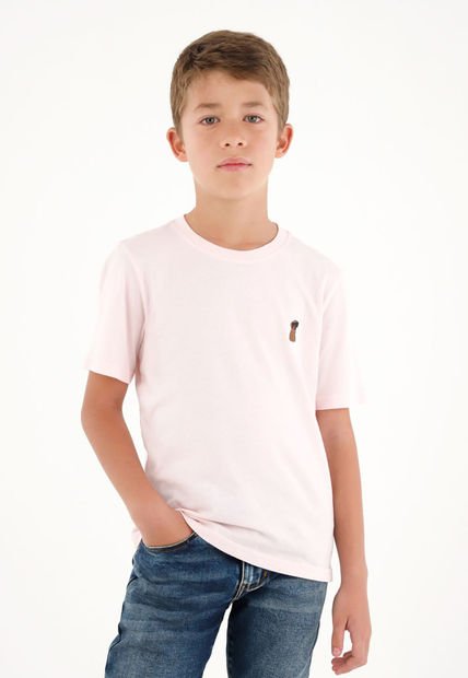 Camiseta Con Bordado Localizado Rosada Para Niño