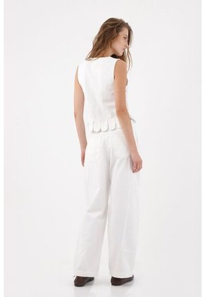 Tennis Chaleco Entallado Con Peplum Ondulado Y Taches En Algodón Blanco Para Mujer
