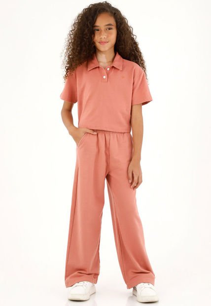 Camiseta Tipo Polo Rosada Para Niña