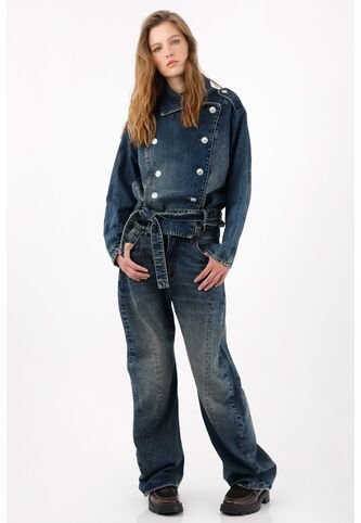 Tennis Abrigo Fit Relajado Con Botones Dobles Azul Para Mujer Tennis